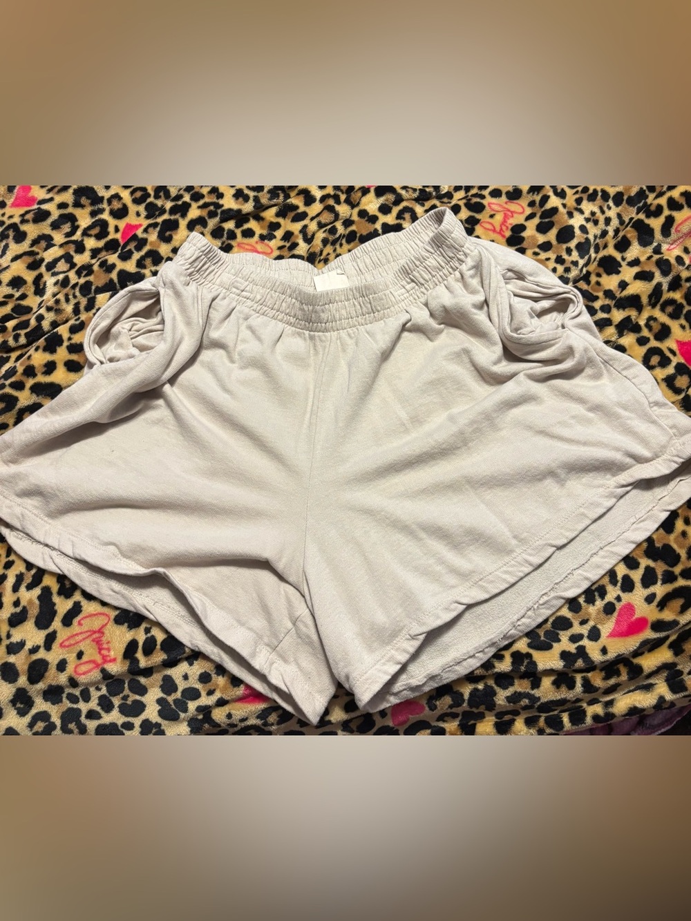 Women's Light Gray Elastic-Waist Athletic Shorts